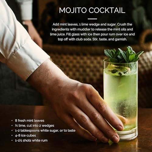 Final Touch Mojito Highball Glasses 10 oz & Wood Muddlers, 6-Piece Set Set of 4 with 2 Muddlers