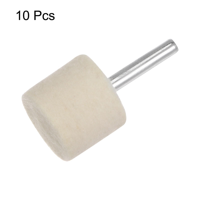 [Australia - AusPower] - QUARKZMAN Wool Felt Mounted Mandrel Points 30 mm Head 1/4 Inch Shank Cylinder Polishing Drill Burrs Felt Polishing Buffing Disc for Rotary Tool Pack of 10 30mm x 27mm 
