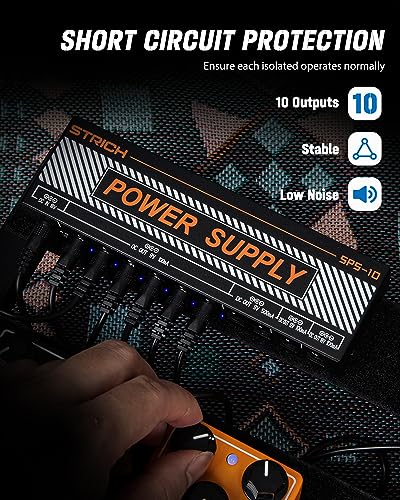STRICH SPS-10 Guitar Pedal Power Supply, 10 Isolated DC Output for 9V/12V/18V Effect Pedal, 100mA 500mA, SPS-40B Rechargeable Guitar Pedal Power Supply with Built-in 10000mAh