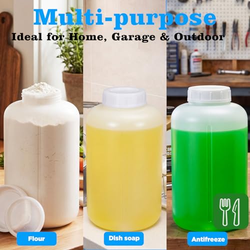 2Pack Plastic Jars 1.32 Gallon (5L) Bottles Containers with Lids, Wide Mouth Large Reusable Food Storage Jugs for Water, Juice, Milk Translucent 1.32 gallons