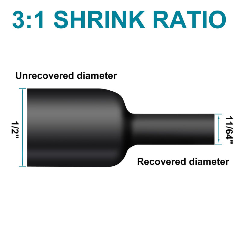 1/2 Inch Heat Shrink Tubing - 10 Ft 3:1Ratio Waterproof Heat Shrink Tubin - Adhesive Lined,Dual Wall Adhesive Shrinkable Wire Wrap Tube - Black 1/2"(12.7mm)-10Ft