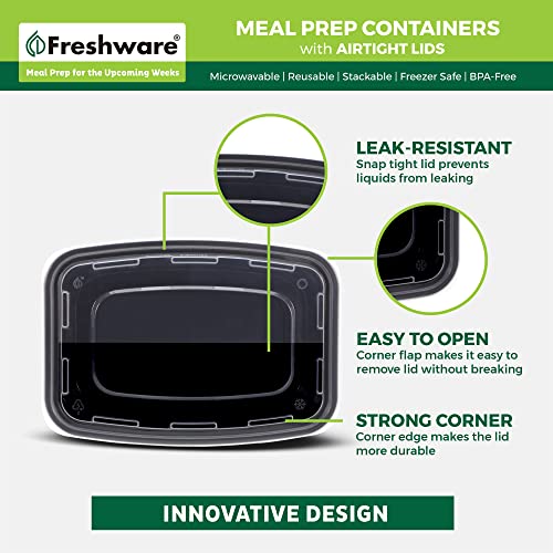 Freshware Meal Prep Containers [150 Pack] 1 Compartment Food Storage Containers with Lids, Bento Box, BPA Free, Stackable, Microwave/Dishwasher/Freezer Safe (28 oz) Black 28OZ-150PK