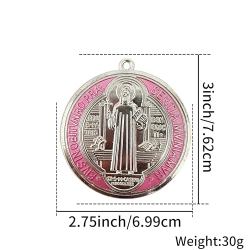 Bovemee 2PCS ST BENEDICT CROSS MEDAL 3 INCH VINTAGE BRASS TONE FINISH FOR WALL OR DESK DISPLAY/MEDALLA DE SAN BENITO (Pink) Pink