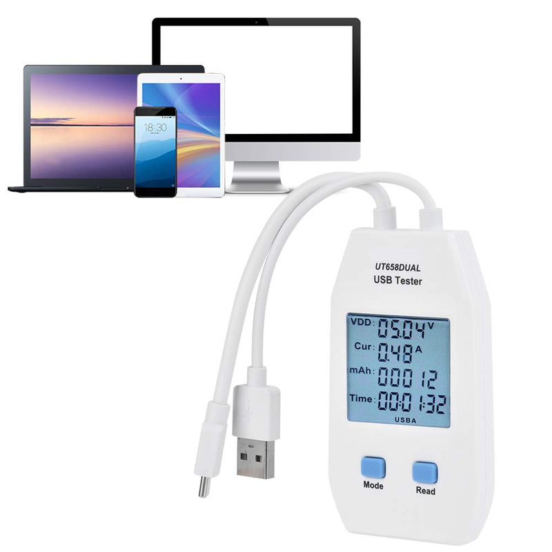[Australia - AusPower] - USB Meter, White ABS LCD USB Tester Detector Voltmeter Ammeter Portable Digital Power Capacity Tester Meter Used to Inspect USB Chargers Portable Power Sources Data Cables 