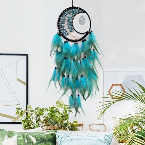 Blue Tree of Life Dream Catcher with Crystal Pendant