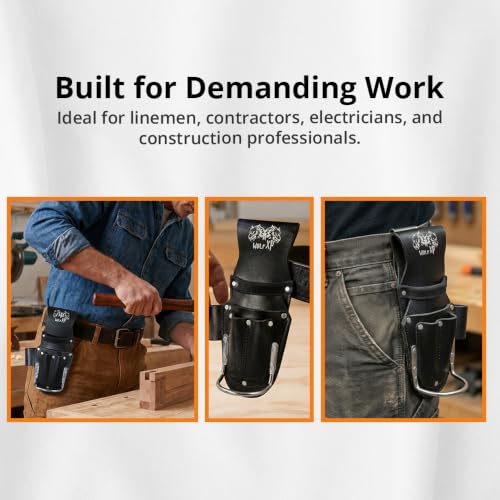 Wolf XP heavy-duty genuine leather plier and tool holster with hammer holder and clip-on for 3-inch belts