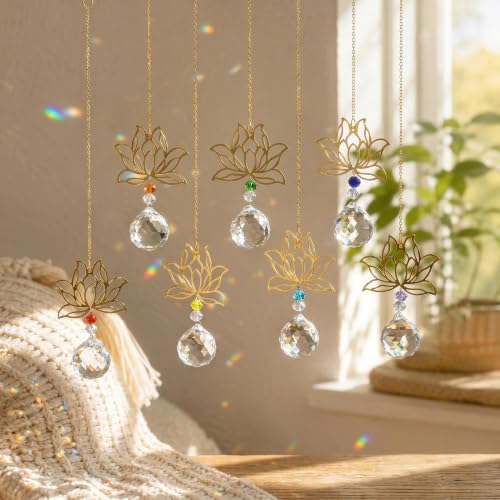 7pcs Lotus Crystal Suncatchers Hanging Prisms Sun Catcher for Window Garden Lotus-7pcs