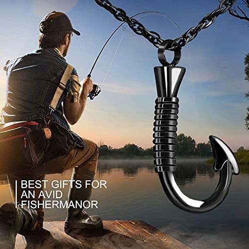 abooxiu Fishing Hook Urn Necklace for Ashes Stainless Steel Gone Fishing Anchor Ashes Necklace Blue Gem Memorial Ashes Holder