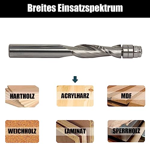 Spiral Flush Cutter 8 mm Shank, Up Cut Spiral Cutter for Router, 8 mm Cutting Diameter, 28.6 mm Cutting Length Spiral Grooved Double Ball Bearing Wood Cutter for Cutting Wood 8x8x28.6mm Up-cut