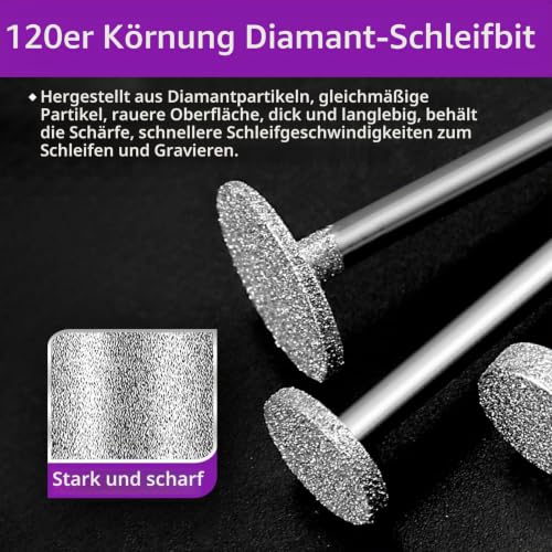 52 Piece Diamond Cutter Set, Diamond Cutter, Compatible with Dremel Grinding Attachments, Rotary Tool Accessories with 1/8 Inch (3 mm) Shank Fit for Stone Glass Ceramic Carving, Grinding, Polishing, Engraving, Drilling