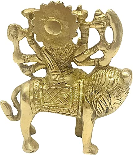 Brass Durga Statue/Idol for Home temple/mandir Devi Goddess MATA Rani Sitting on Lion God Murti for Puja Sculpture Figurine Housewarming Diwali poojan Navratri Navaratri Pooja Size- 4 inch