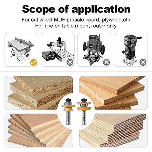 Fivepears Shaker Rail and Stile Router Bits Set 1/2 Inch Shank, 3/8 Inch Cutting Depth, Up to 7/8 Inch Stock, Shaker Style Router Bit for Making Kitchen Cabinet Door Wood Flooring Raise Panel. Shaker - Up to 7/8" Stock - 1/2" Shank