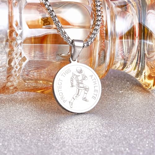 Wolentty Saint Sebastian Necklace - 1" Stainless Steel Patron Saint of Athletes Necklace for Baseball Football Basketball Soccer Wrestling Sports