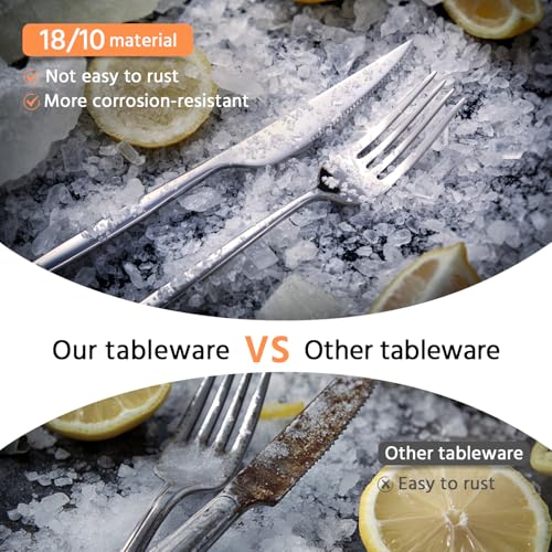 KINGSTONE 20-piece stainless steel flatware set for 4, includes forks, knives, spoons, and teaspoons for dining.