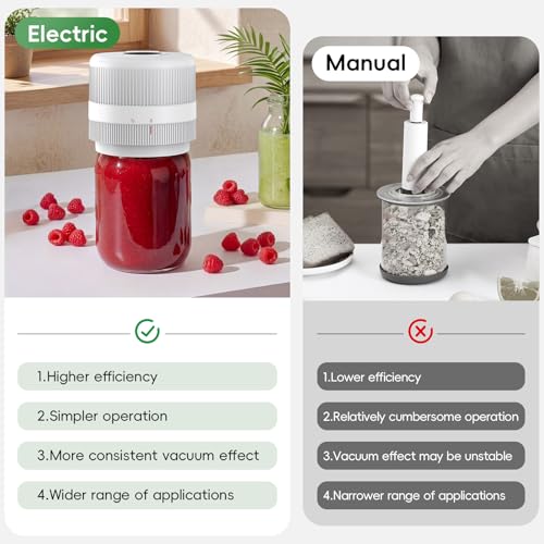 Mason Jar Vacuum Sealer Kit, Electric Mason Jar Sealer for Wide & Regular Mouth Mason Jars, Ideal for Pickles, Jam, Salad, Overnight Oats, Dry Food and Meal Prep Storage (White) White