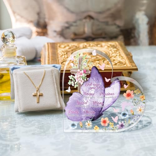 Gerrii Christian Gifts for Women Inspirational Religious Gift Bible Verse Desk Decor Spiritual Acrylic Plaque Decorative Sign Mom Gifts for Mother's Day Birthday Sister Friends(Cute Butterfly) Cute Butterfly