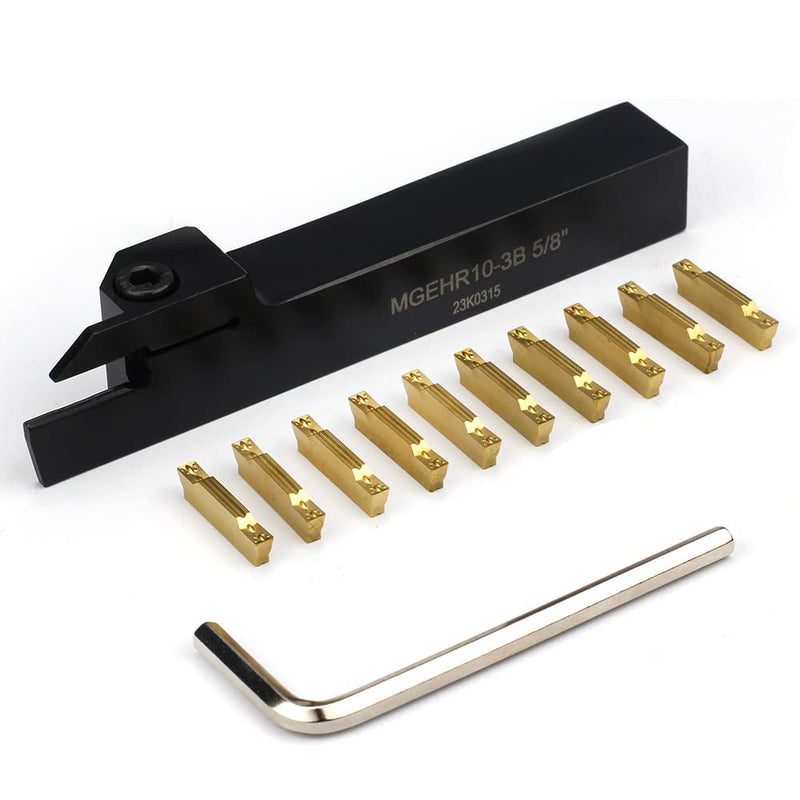 [Australia - AusPower] - OSCARBIDE 5/8''x5/8"External Parting Grooving Cut-Off Tool Holder MGEHR10-3B with 10 pieces Carbide Inserts MGMN300 for Cutting Steel 