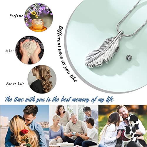 Cremation Jewelry Feathers Urn Necklace for Ashes Stainless Steel Memorial Keepsake Pendant for Women Men Silver