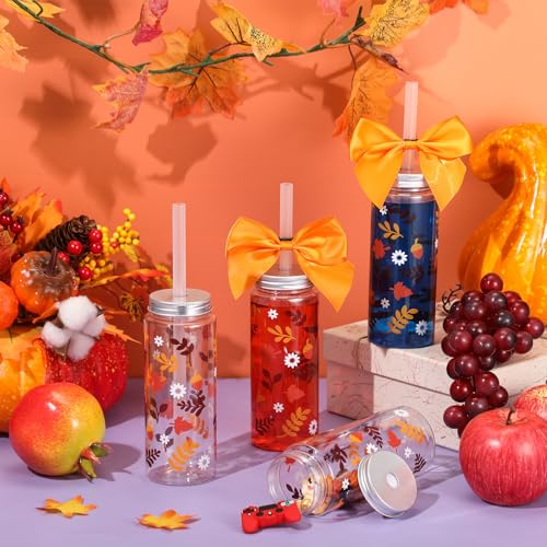 Teenyyou 12 Pcs Fall Tumbler Cups with Lid and Straw, Bow Decorated