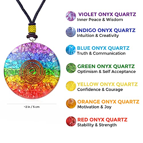Orgonite Crystals Seven Chakra Rainbow Orgone Pendant - Orgone Chakra Healing Stones Necklace for Yoga, Meditation, Reiki Gifts, Office & Home Decor