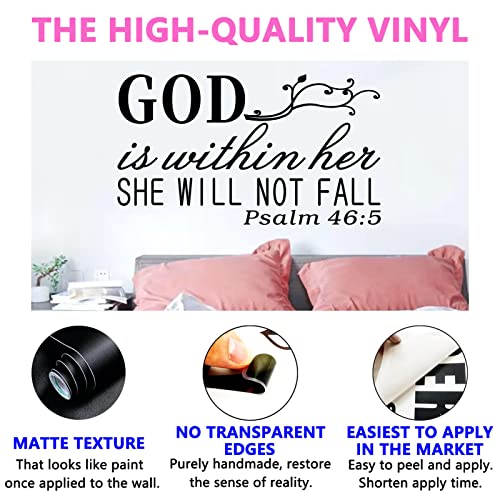 SEATUNE Wall Decals for Women, Wall Decals for Bedroom, God Quotes Bible Verse Christian Religious Prayer Jesus Faith Positive Vinyl Art Decor Home Stickers God is Within Her She Will Not Fall 21"X12" Small