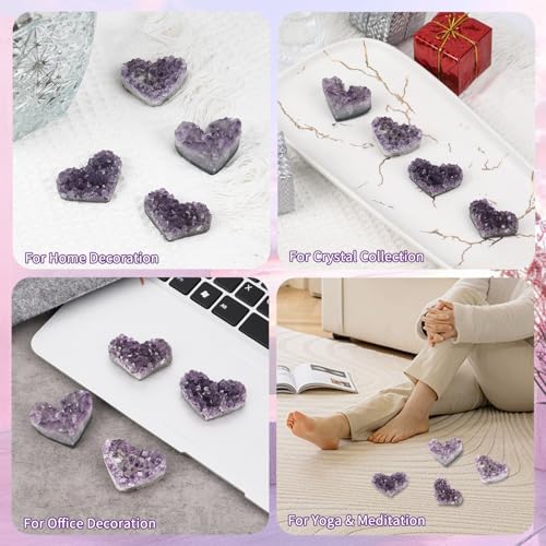 Natural Amethyst Crystal Cluster - Raw Healing Stone for Meditation, Reiki, Chakra Balancing - Worry Stone & Home Decor Gift Amethyst Heart 1.2-2 in