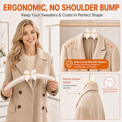 No Bump Satin Padded Clothes Hangers for Sweaters, Women Clothing, 10 Pack Light Taupe