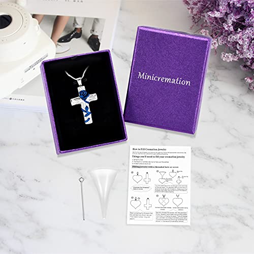 Minicremation Urn Necklace for Ashes Rose Flower Cross Cremation Jewelry Pendant for Human/Pet Funeral Keepsake Memorial Necklace Blue