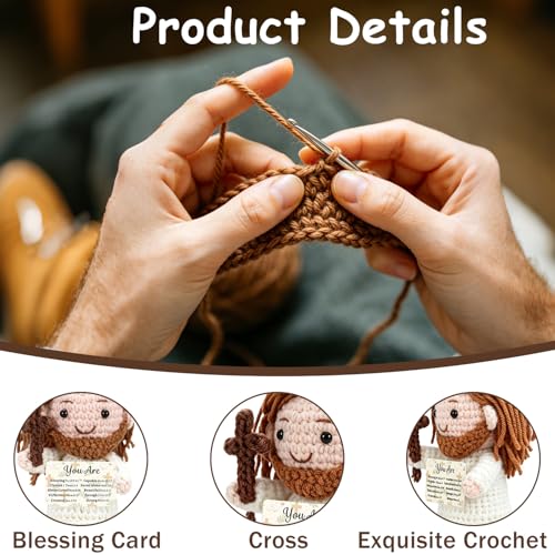 Positive Crochet Jesus Gift Emotional Support Christian Gifts Handmade Jesus Plush with Bible Verses Prayer Cards Easter Spiritual Inspirational Religious Baptism Present