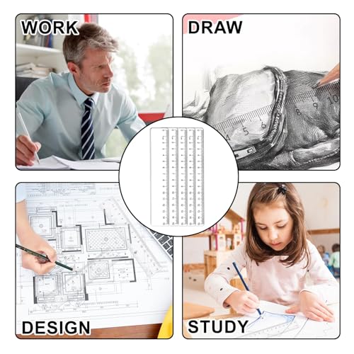 Pack of 5 Rulers 15 cm Primary School, Plastic Ruler 15 cm, Ruler Set Primary School, Transparent Precision Ruler, Ruler with Metric Scale, Ruler 15 cm Flexible, for Office, Home, School