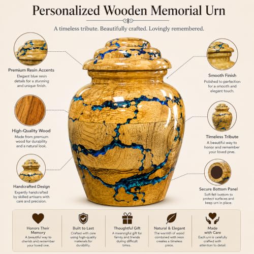 Handcrafted Cherry Wood Cremation Keepsake Urn with Blue Epoxy Inlay – Solid Hardwood Mini Urn for Human or Pet Ashes – Elegant Funeral Memorial (Small, 15 Cubic Inches) Small – 2.5" Dia × 5" H – 15 Cubic Inches