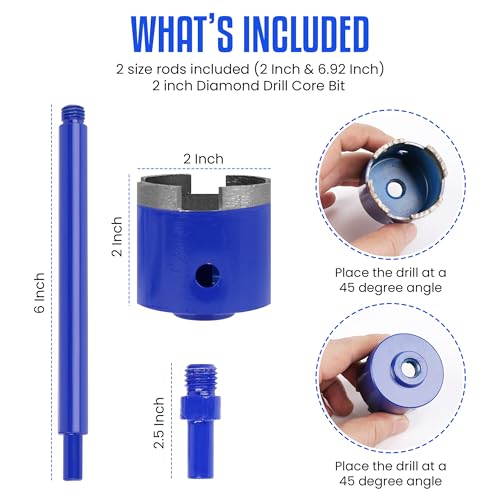 CrestHome 2-inch diamond core drill bit hole saw for tile, concrete, granite, marble, stone and brick