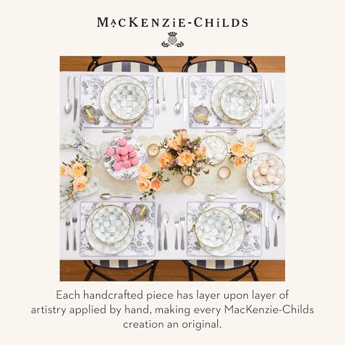 MACKENZIE-CHILDS Supper Club Salad Serving Set, Fork and Spoon Salad Servers, Decorative Kitchen Serving Utensils, Gray-and-White Sterling Check