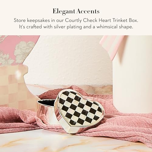 MACKENZIE-CHILDS silver-plated jewelry box with Courtly Check heart design, decorative storage for jewelry and keepsakes