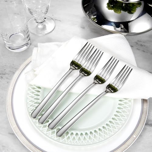 Set of 8 KEAWELL Premium Aline 8.3-inch dinner forks, stainless steel cutlery for everyday dining and special occasions.