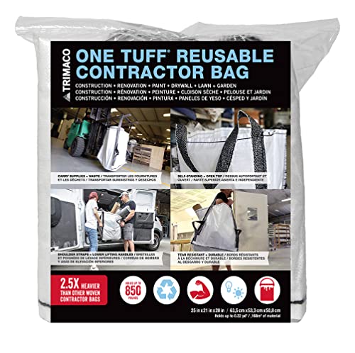 Trimaco One Tuff reusable contractor bag for tools, durable black construction bag with reinforced handles