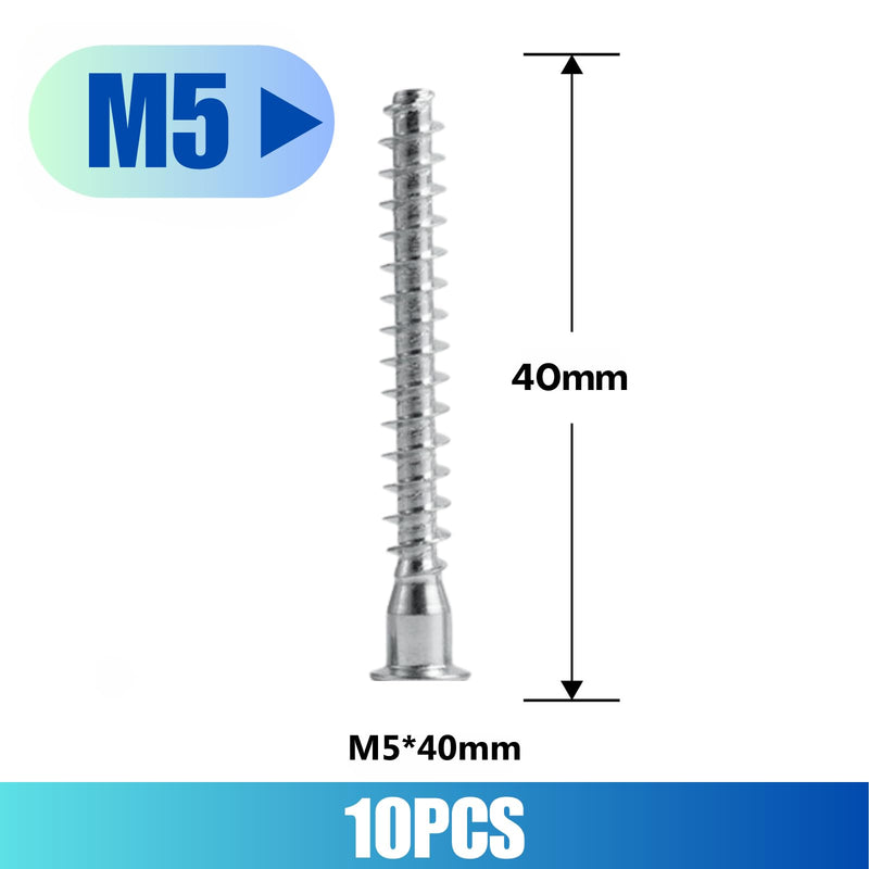 [Australia - AusPower] - Confirmat Screws, 10 PCs M5 x 40mm, Hex Socket Drive Countersunk Self-Tapping Furniture Connecting Screw Set Carbon Steel Zinc Plated Silver 