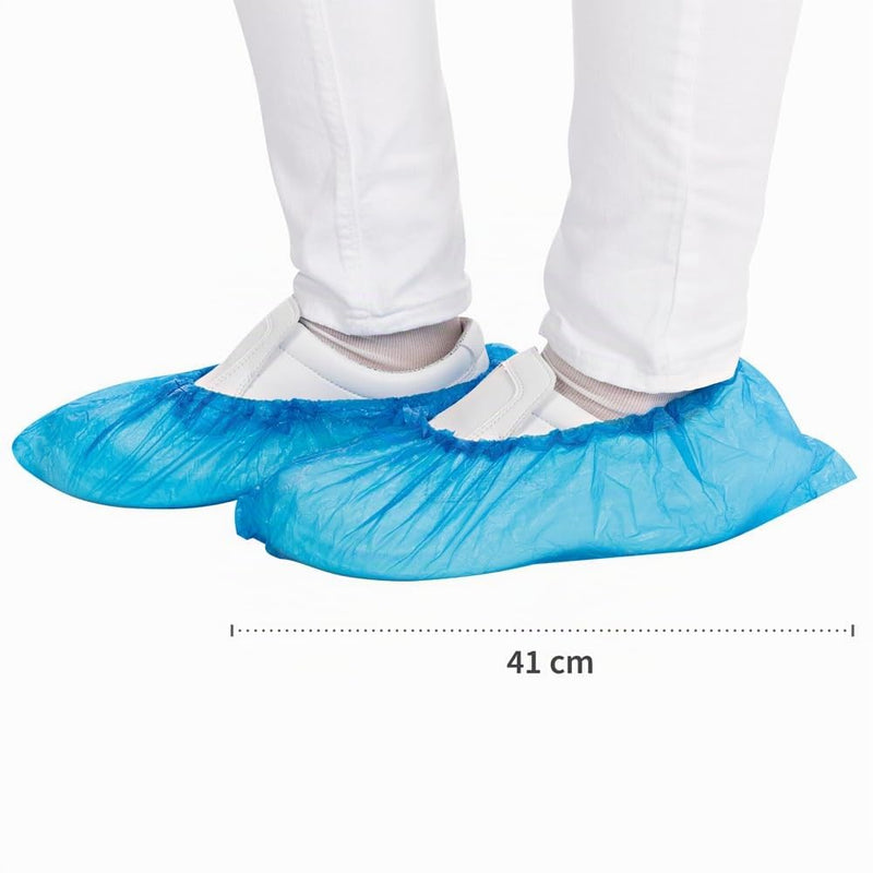 Franz Mensch Universal Blue Waterproof Shoe Covers Pack of 200 | CPE, disposable, overshoes, overshoes, heel protection, tear-resistant, elastic, shoe covers, hygiene, cleaning, laboratory