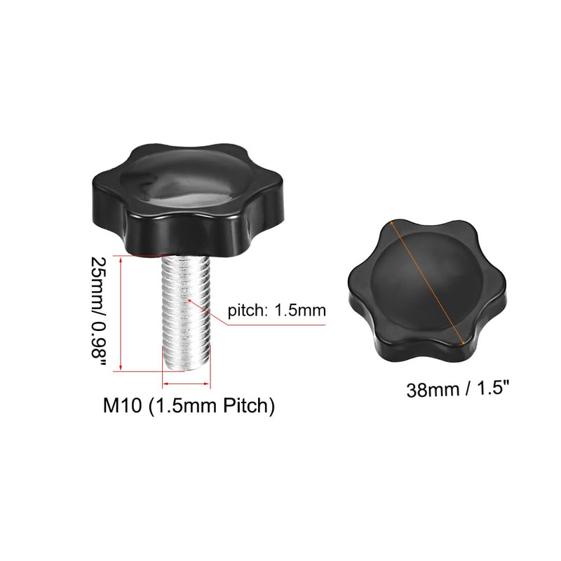 [Australia - AusPower] - uxcell Clamping Screw Knob, 38mm Dia Plum Hex Shaped Grips Star Knob M10 x 25mm Male Thread, 4pcs M10*25 