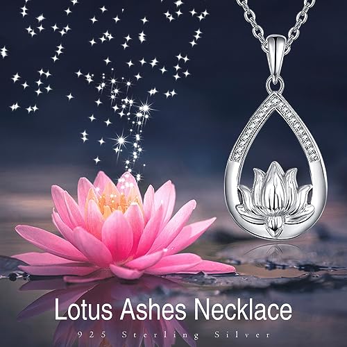 TANGPOET Ashes Necklace 925 Sterling Silver Urn Necklace, Cremation Jewellery for Ashes, Memorial Keepsake Pendant, Gifts for Mum Dad Women Men Pet, with Funnel Filler Kit Lotus flower