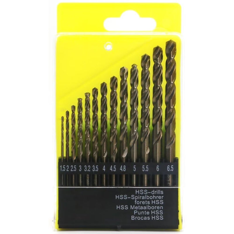 [Australia - AusPower] - Metric Cobalt Drill Bits Set 1.5-6.5mm 13PCS, M35 high Speed Steel, high Hardness Straight Shank Drill, Mechanical or Hand Drill for Drilling, Suitable for Stainless Steel, Iron, Copper and Aluminum. 13 Pack Set 