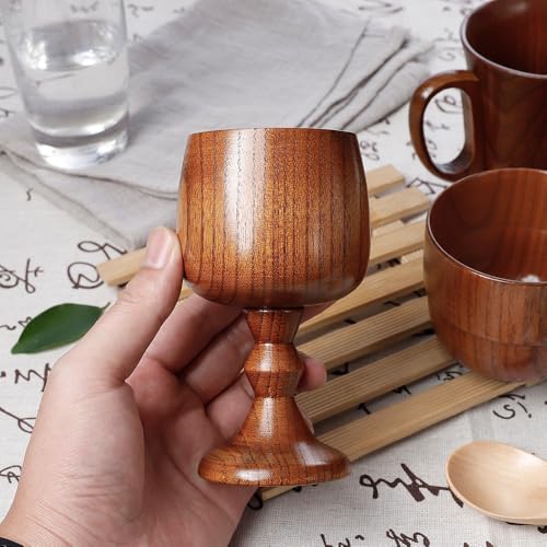 5 Packs Vintage Wooden Wine Goblet Wooden Cups for Drinking 5.07 oz Chalice Goblet Wine Glass