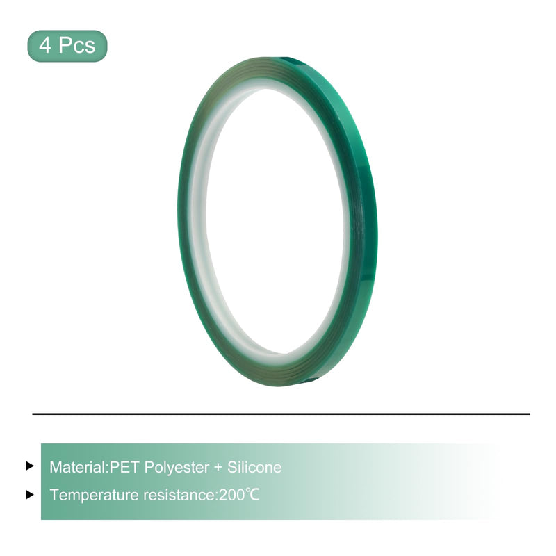 MECCANIXITY Resin Tape Silicone Adhesive Tape High Temperature Resistance Easy Peeling Polyester for Epoxy Resin,River Tables,Craft,Remove Residue 0.2 Inch Wide 108FT Long(Green),Pack of 4