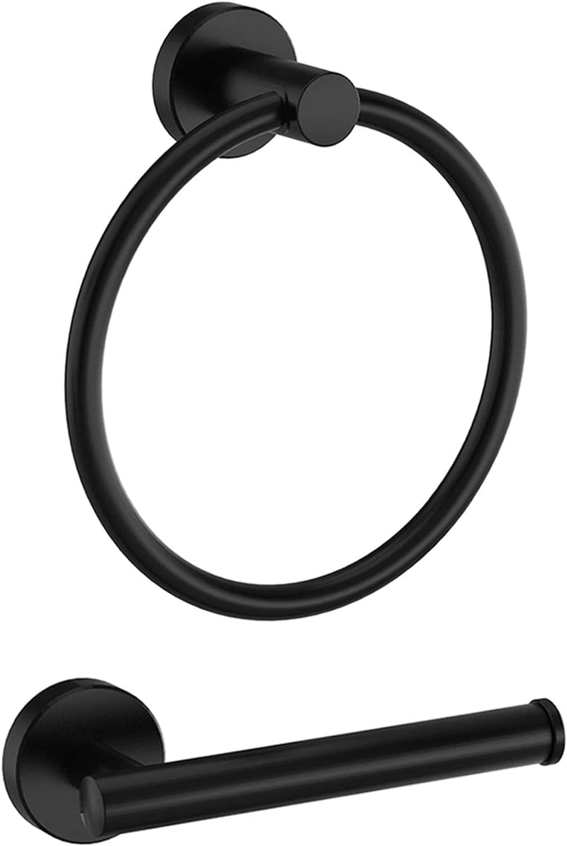 Marmolux Acc 2 PCS Matte Black Bathroom Hardware Set - Hand Towel Holder for Bathroom Wall + Black Toilet Paper Holder Wall Mount | Towel Holder Hanger Rack Stainless Steel Bathroom Set - Towel Rack 2pc Bundle