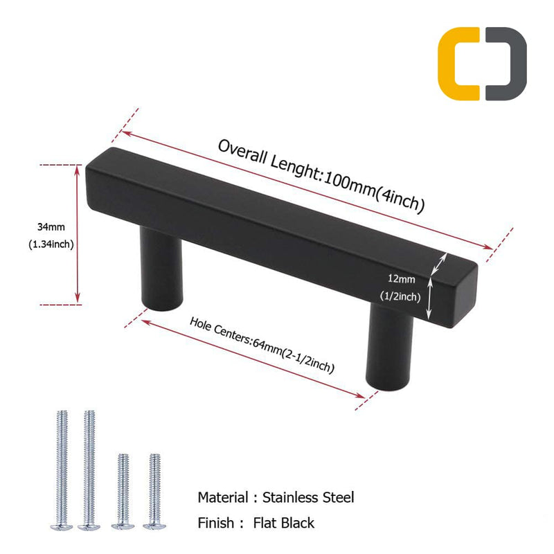 Goldenwarm 18 Pack Matte Black Cabinet Pulls Dresser Drawer Handles 2-1/2in Black Pull Handles - LSJ22BK64 Stainless Steel Kitchen Cabinet/Furniture Hardware 2-1/2 inch (64mm) Hole Centers 2-1/2 Inch Hole Centers