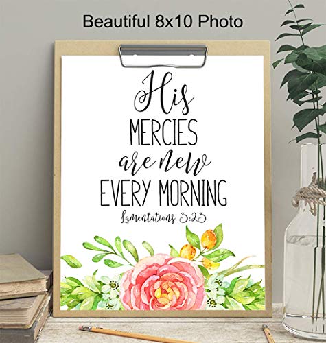 His Mercies Are New Every Morning Christian Bible Verse Wall Art Print - Religious Scripture Home or Church Decor - Inspirational Gift for Pastor, Minister, Men, Women - 8x10 Poster Picture