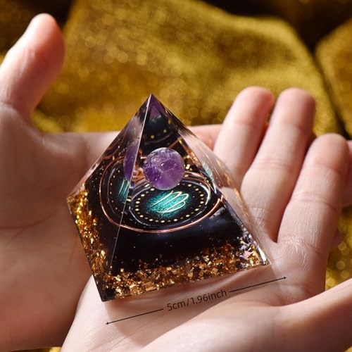 Twelve Constellations Orgone Pyramid Natural Amethyst with Obsidian Healing Crystals for Protection Chakra Positive Energy Gift Home Decor (Virgo) Virgo