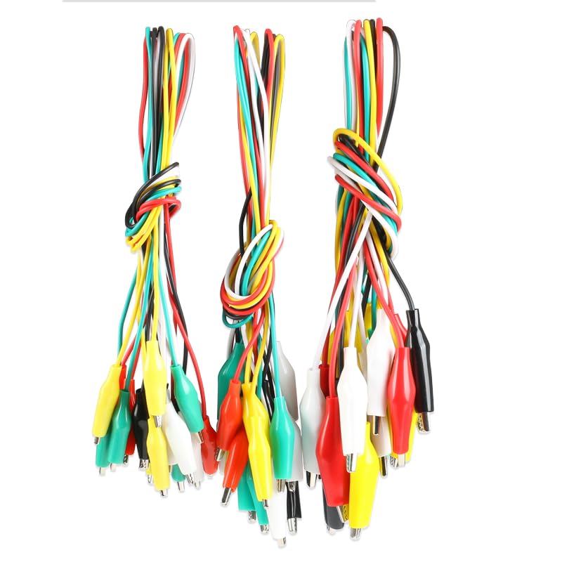[Australia - AusPower] - Alligator Clip Test Leads, 50cm Colorful Dual-Ended Crocodile Clips, Wire Jumpers with 5 Colors, Set of 10, Electrical Clips for Electronic Experiments, Circuit Testing Connections 