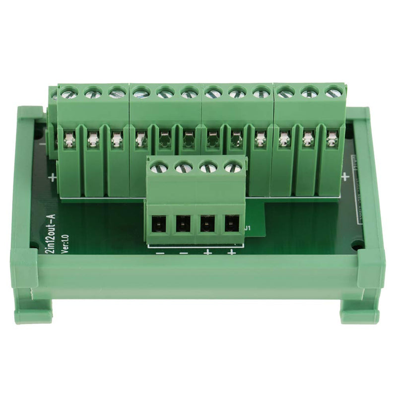 12-Position Power Distributor for DIN Rail Mounting with Screw Terminals Made of Polycarbonate (PC) in Green Electrical Distribution Box for Electrical Installation