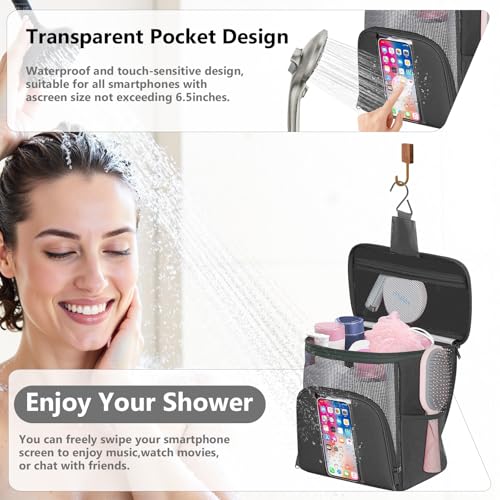 Mesh Shower Caddy Portable Beach Bag College Dorm Room Essentials Tote Bag for Bathroom,Gym,Travel,Camping Quick Dry Hanging Shower Organizer Bags for Women Men College Student Black